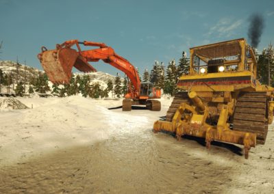 Excavator and Bulldozer in Winter